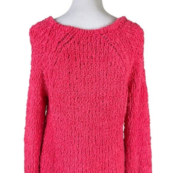 Free People Sand Dune Pullover Coral Pink V-Neck Long Bell Sleeve Fuzzy Sweater - Picture 8 of 12